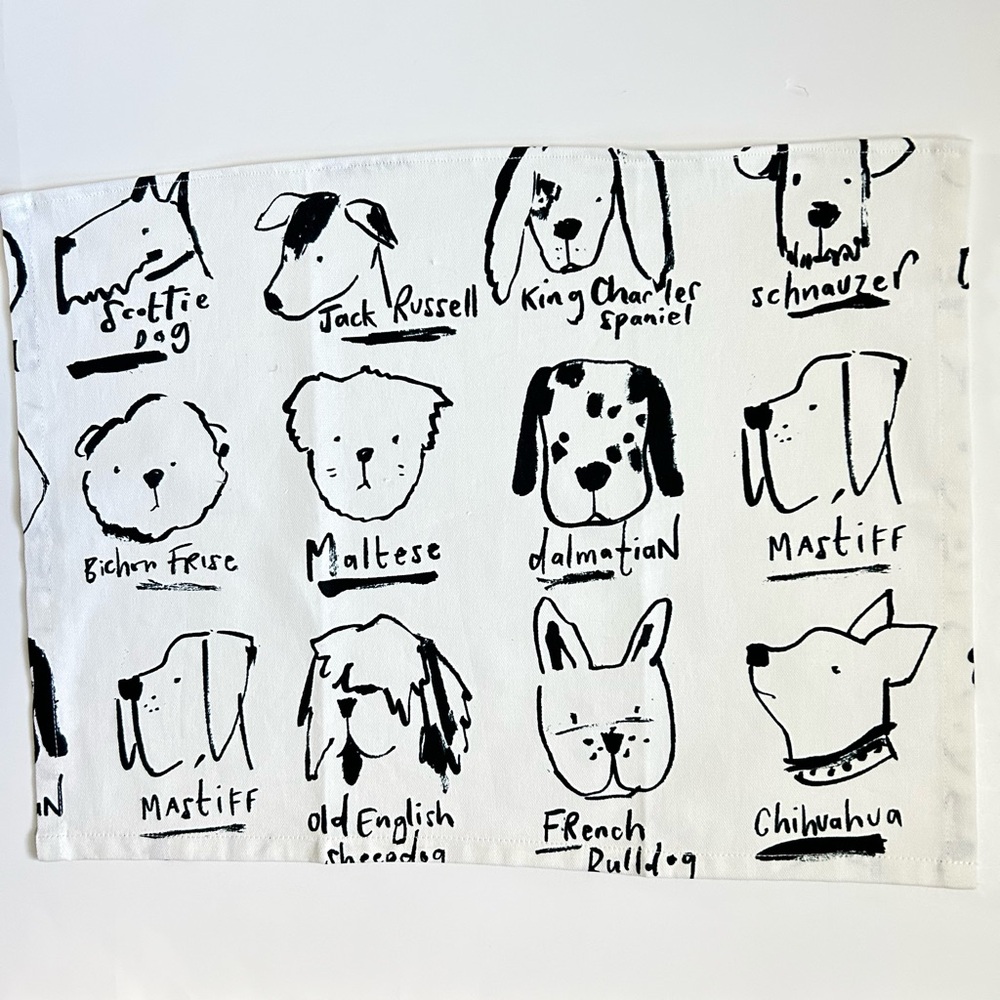 Hand Crafted Black & White Dog Print Hanging Kitchen Hand Towel - Picture 9 of 9
